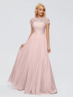 Rose Charming Scoop Chiffon Bridesmaid Dresses